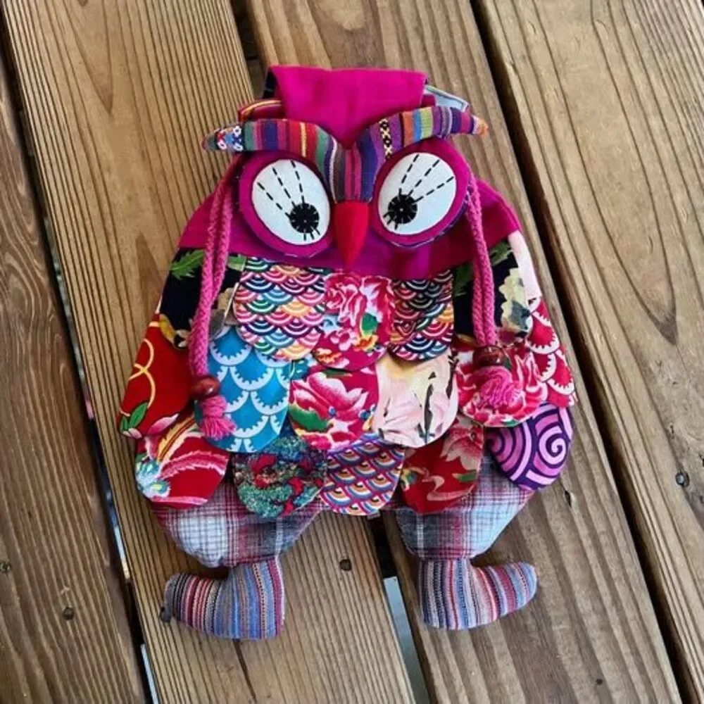 Toddler Girl’s Pink Owl Backpack Patchwork Colorful 13